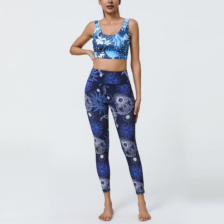 Buddha Steine Blumen Federn Sonne Mond Druck Sport Fitness Yoga Hohe Taille Leggings frauen Hosen