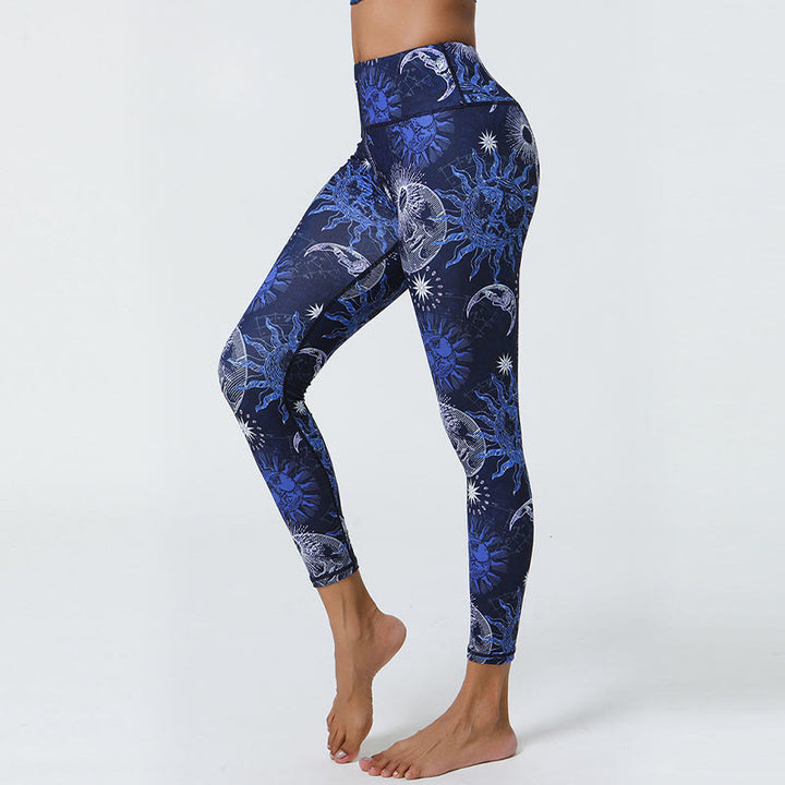 Leggings mit Buddha Stones, Blumen, Federn, Sonne und Mond-Print, Sport-, Fitness- und Yoga-Leggings mit hohem Bund für Damen - image 11