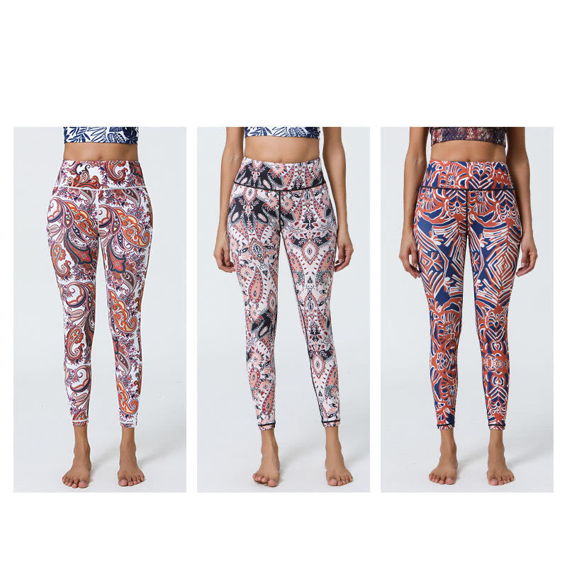 Buddha Steine Blumen Federn Sonne Mond Druck Sport Fitness Yoga Hohe Taille Leggings frauen Hosen