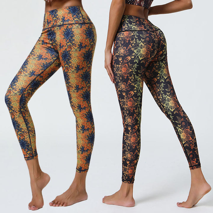 Buddha-Steine, Blumen, geometrische Mandalas, Druck, Sport, Fitness, Yoga, hohe Taille, Leggings für Damen