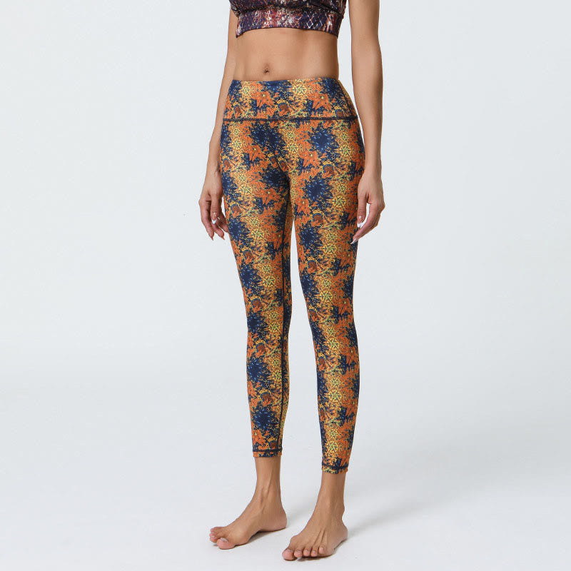 Buddha-Steine, Blumen, geometrische Mandalas, Druck, Sport, Fitness, Yoga, hohe Taille, Leggings für Damen - Gelbe und blaue Blumen - US12, UK/AU16, EU44 (XL) - image 1