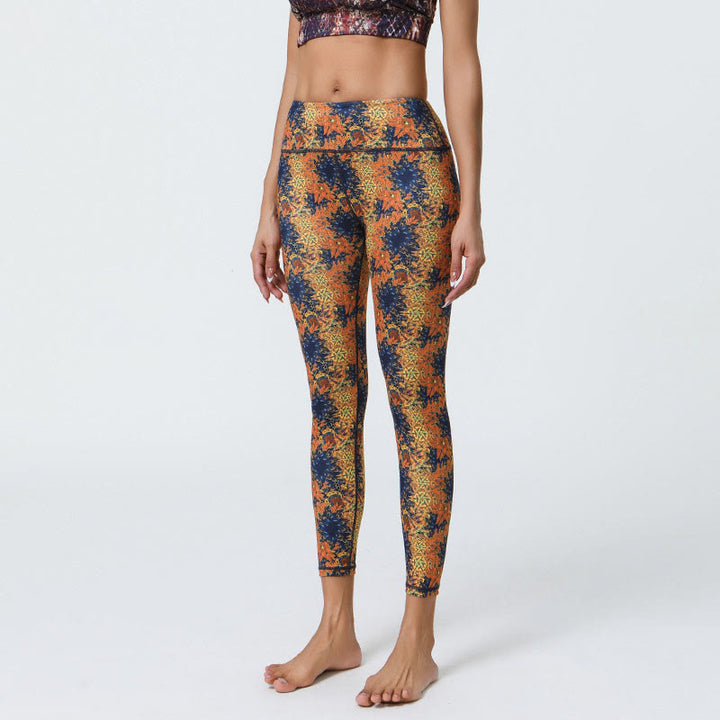 Buddha-Steine, Blumen, geometrische Mandalas, Druck, Sport, Fitness, Yoga, hohe Taille, Leggings für Damen - Gelbe und blaue Blumen - US12, UK/AU16, EU44 (XL) - image 1