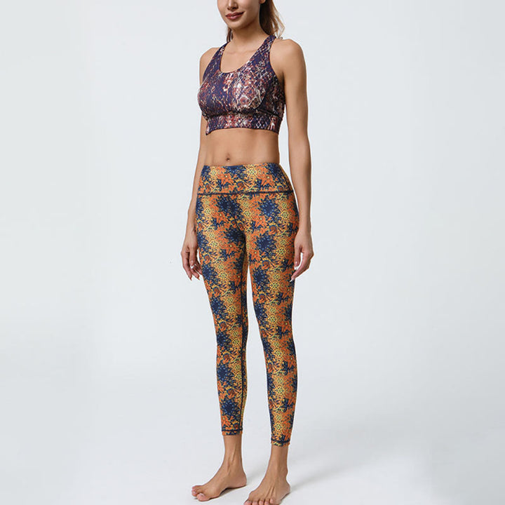 Buddha-Steine, Blumen, geometrische Mandalas, Druck, Sport, Fitness, Yoga, hohe Taille, Leggings für Damen