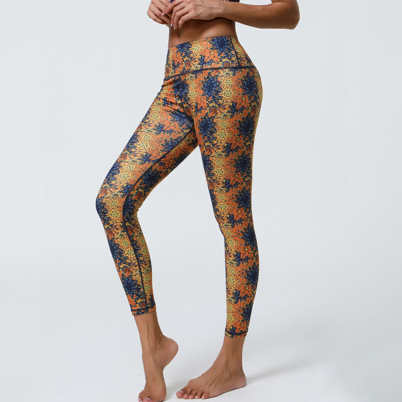 Buddha-Steine, Blumen, geometrische Mandalas, Druck, Sport, Fitness, Yoga, hohe Taille, Leggings für Damen