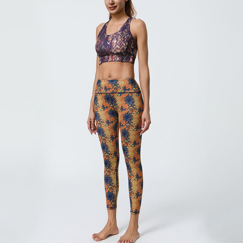 Buddha-Steine, Blumen, geometrische Mandalas, Druck, Sport, Fitness, Yoga, hohe Taille, Leggings für Damen