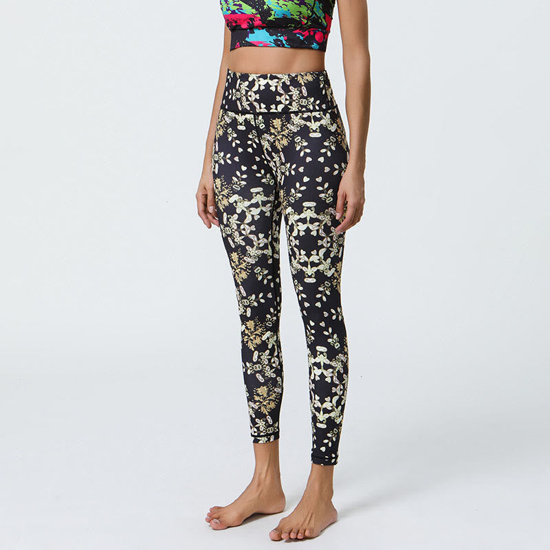 Buddha-Steine, Blumen, geometrische Mandalas, Druck, Sport, Fitness, Yoga, hohe Taille, Leggings für Damen