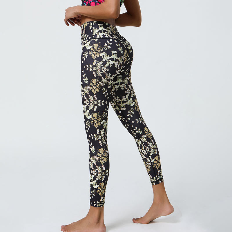 Buddha-Steine, Blumen, geometrische Mandalas, Druck, Sport, Fitness, Yoga, hohe Taille, Leggings für Damen