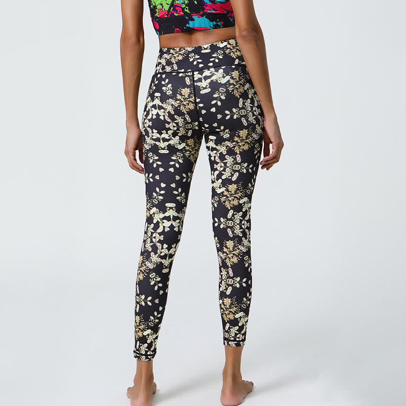 Buddha-Steine, Blumen, geometrische Mandalas, Druck, Sport, Fitness, Yoga, hohe Taille, Leggings für Damen