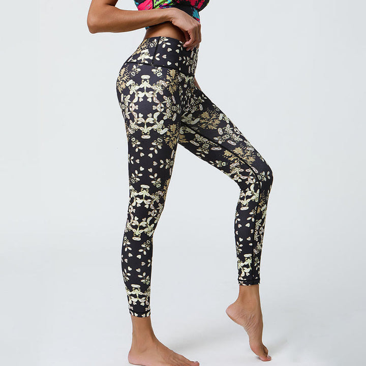 Buddha-Steine, Blumen, geometrische Mandalas, Druck, Sport, Fitness, Yoga, hohe Taille, Leggings für Damen