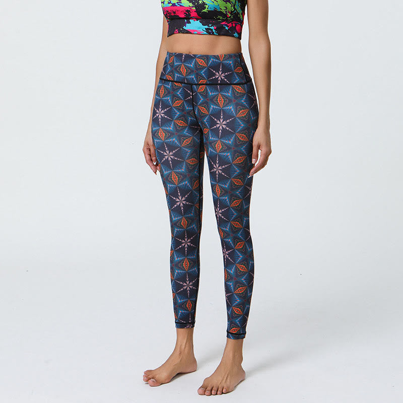 Buddha-Steine, Blumen, geometrische Mandalas, Druck, Sport, Fitness, Yoga, hohe Taille, Leggings für Damen