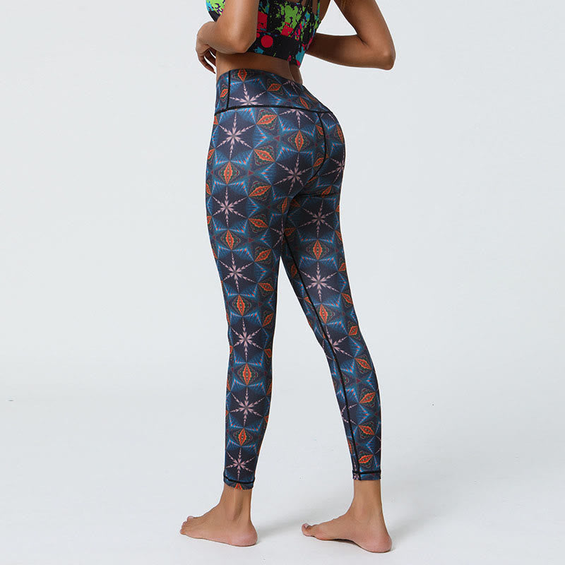 Buddha-Steine, Blumen, geometrische Mandalas, Druck, Sport, Fitness, Yoga, hohe Taille, Leggings für Damen