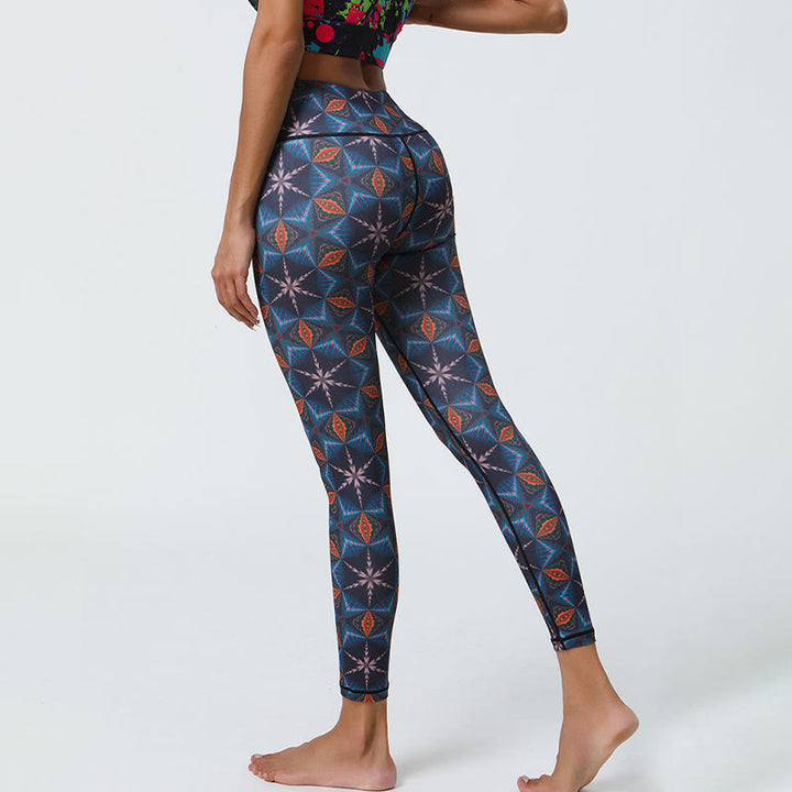 Buddha-Steine, Blumen, geometrische Mandalas, Druck, Sport, Fitness, Yoga, hohe Taille, Leggings für Damen