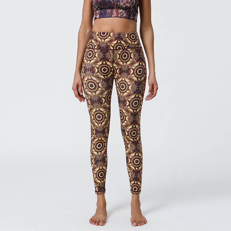 Buddha-Steine, Blumen, geometrische Mandalas, Druck, Sport, Fitness, Yoga, hohe Taille, Leggings für Damen - Braune Kreise - US12， UK/AU16，EU44 (XL) - image 26