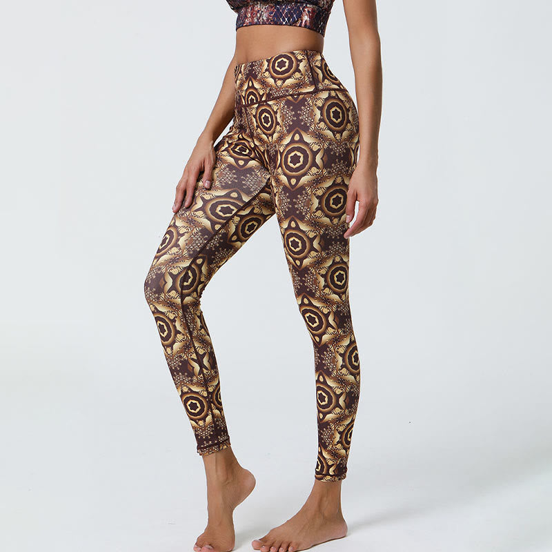 Buddha-Steine, Blumen, geometrische Mandalas, Druck, Sport, Fitness, Yoga, hohe Taille, Leggings für Damen