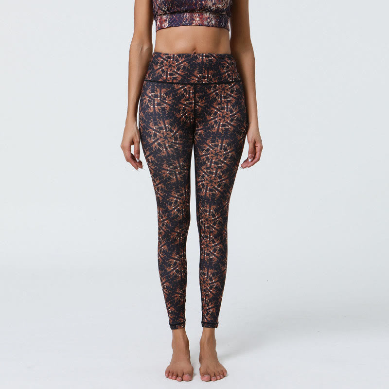 Buddha-Steine, Blumen, geometrische Mandalas, Druck, Sport, Fitness, Yoga, hohe Taille, Leggings für Damen - Braun Dunkelblau Geometrisch - US12, UK/AU16, EU44 (XL) - image 31