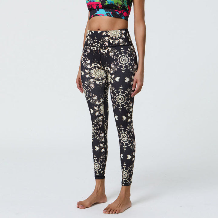 Buddha-Steine, Blumen, geometrische Mandalas, Druck, Sport, Fitness, Yoga, hohe Taille, Leggings für Damen