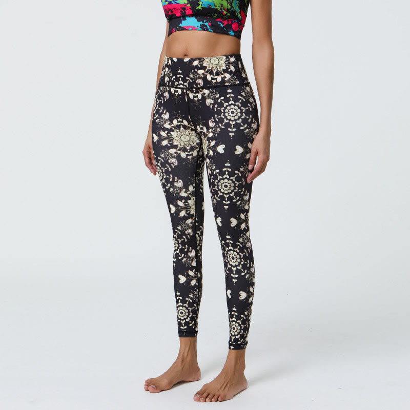 Buddha-Steine, Blumen, geometrische Mandalas, Druck, Sport, Fitness, Yoga, hohe Taille, Leggings für Damen - Schwarz-Weiß-Mandalas - US12， UK/AU16，EU44 (XL) - image 36