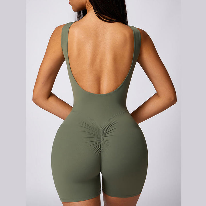 Buddha Steine Rückenfrei Jumpsuit Strampler Sport Gym Fitness Yoga Damen Bodysuit