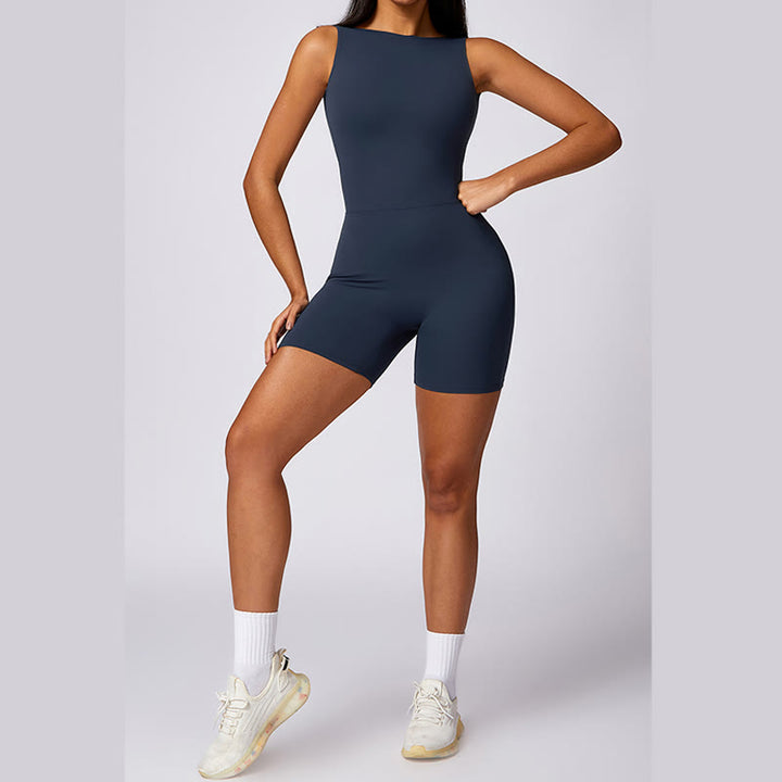 Buddha Steine Rückenfrei Jumpsuit Strampler Sport Gym Fitness Yoga Damen Bodysuit