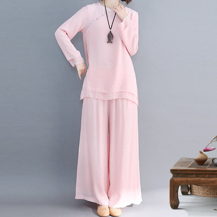 Buddha Stones 2-teiliges Set mit Dreiviertelärmeln, Langarmhemd und Hose mit weitem Bein, Meditationskleidung aus Baumwolle und Leinen für Damen - Lavendel-Rouge - Langarm - US 8-10, UK/AU 12-14, EU 40-42 (3XL) - image 14