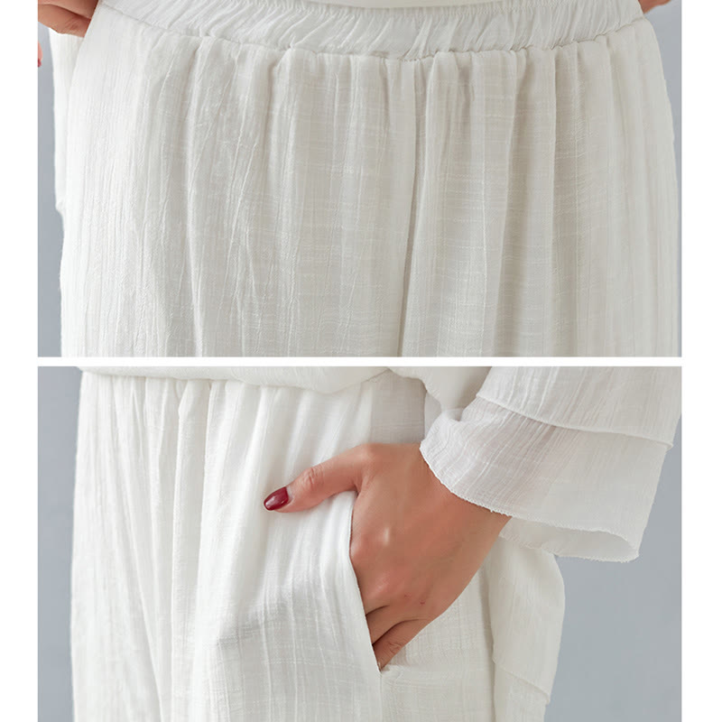 Buddha Stones 2-teiliges Set mit Dreiviertelärmeln, Langarmhemd und Hose mit weitem Bein, Meditationskleidung aus Baumwolle und Leinen für Damen - image 12