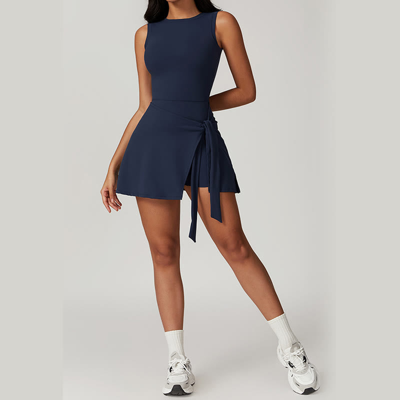 Buddha Stones Einfarbiges Sport-Tennis-Yoga-Schnürkleid für Damen - image 6