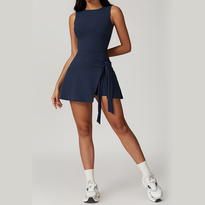 Buddha Stones Einfarbiges Sport-Tennis-Yoga-Schnürkleid für Damen - image 6