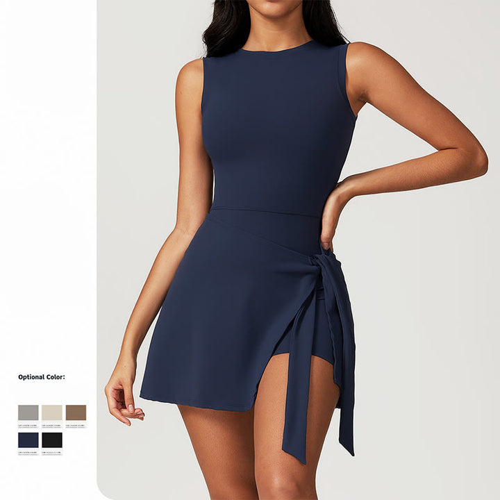 Buddha Stones Einfarbiges Sport-Tennis-Yoga-Schnürkleid für Damen - image 9