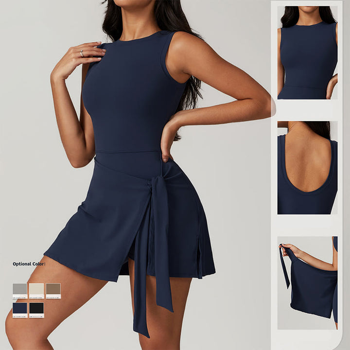 Buddha Stones Einfarbiges Sport-Tennis-Yoga-Schnürkleid für Damen - image 2