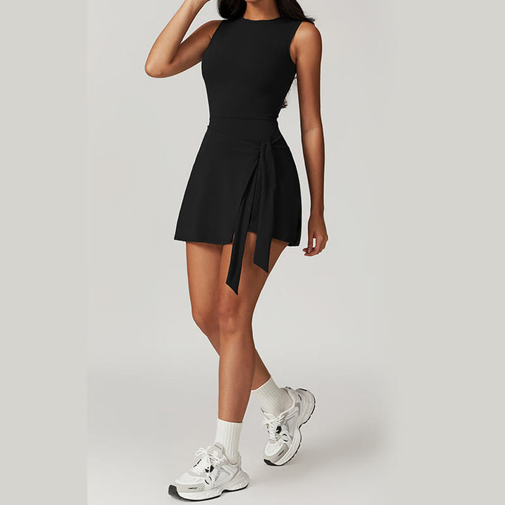 Buddha Stones Einfarbiges Sport-Tennis-Yoga-Schnürkleid für Damen - image 13