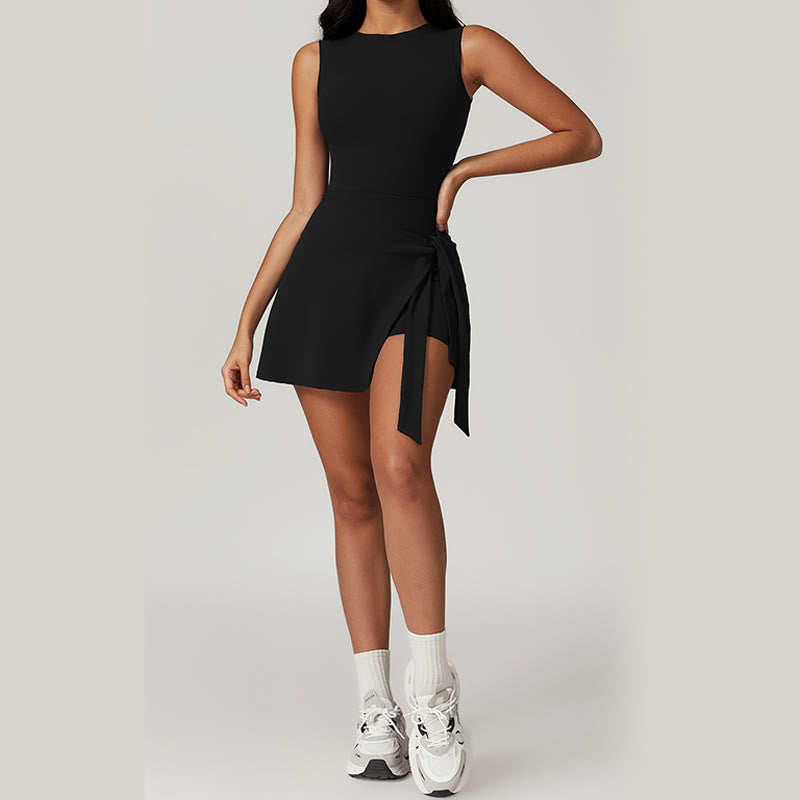 Buddha Stones Einfarbiges Sport-Tennis-Yoga-Schnürkleid für Damen - image 15