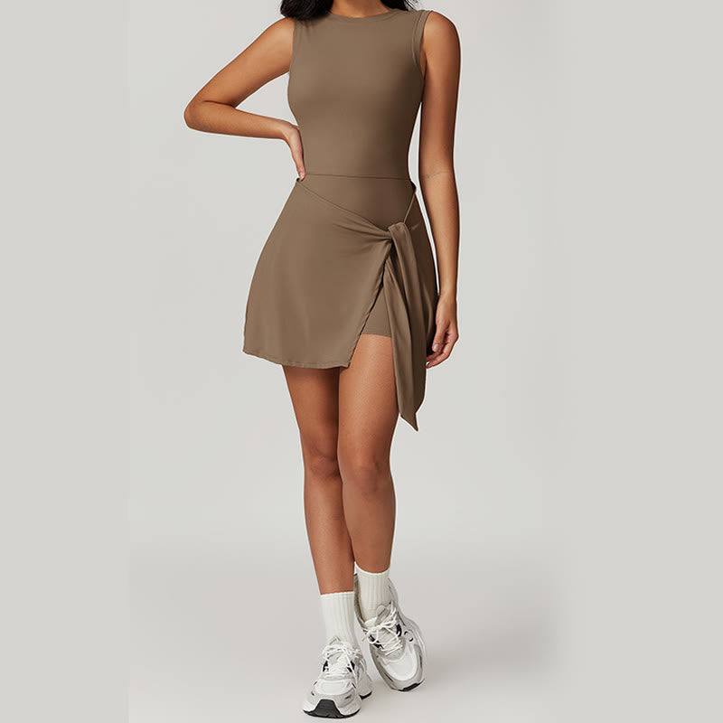 Buddha Stones Einfarbiges Sport-Tennis-Yoga-Schnürkleid für Damen