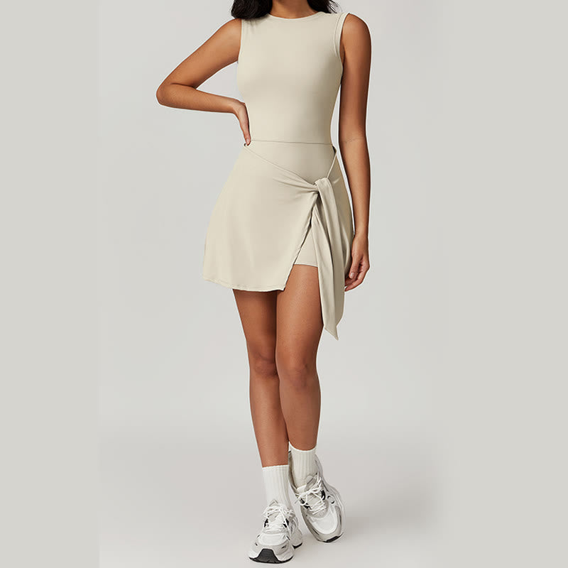 Buddha Stones Einfarbiges Sport-Tennis-Yoga-Schnürkleid für Damen