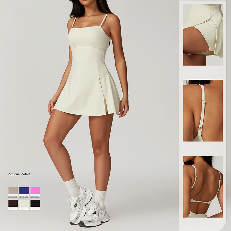 Buddha Stones Solides rückenfreies Tennis-Yoga-Sportkleid für Damen - image 4