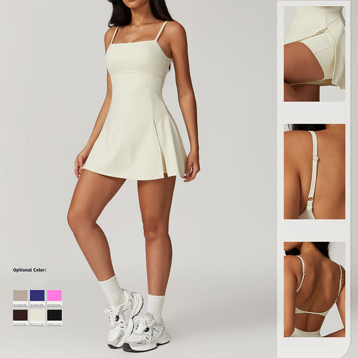 Buddha Stones Solides rückenfreies Tennis-Yoga-Sportkleid für Damen - image 4