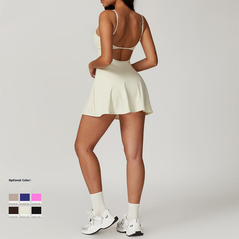 Buddha Stones Solides rückenfreies Tennis-Yoga-Sportkleid für Damen - image 7