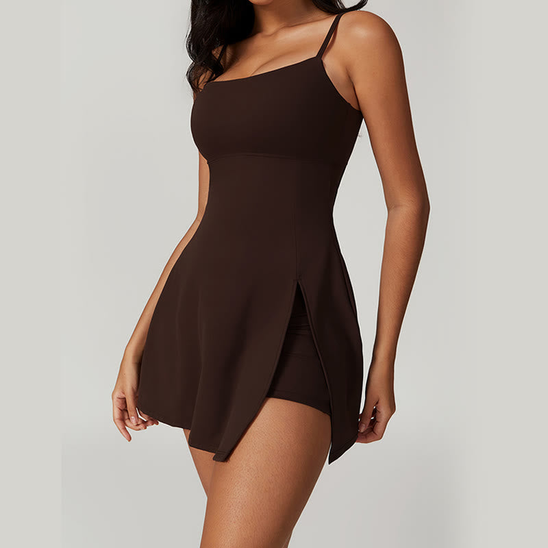 Buddha Stones Solides rückenfreies Tennis-Yoga-Sportkleid für Damen - Sattelbraun - US8-10， UK/AU12-14，EU40-42 (XL)  - image 17