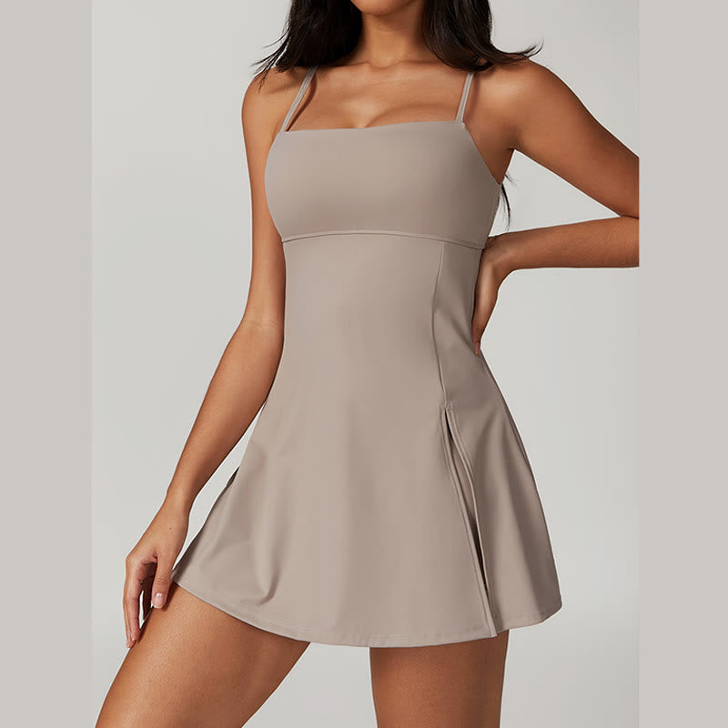 Buddha Stones Solides rückenfreies Tennis-Yoga-Sportkleid für Damen - image 26