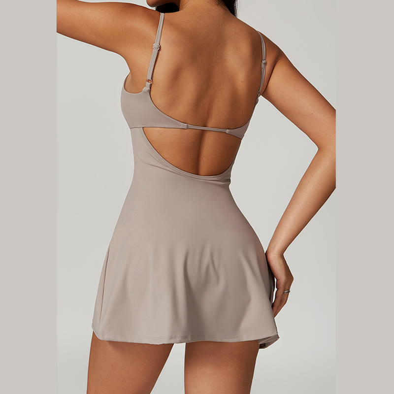 Buddha Stones Solides rückenfreies Tennis-Yoga-Sportkleid für Damen - image 25