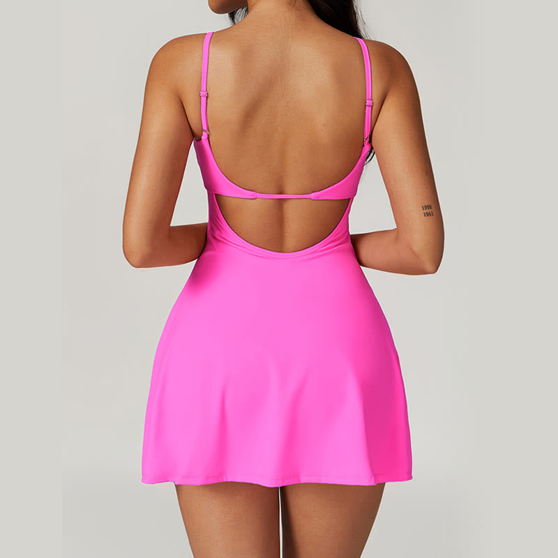 Buddha Stones Solides rückenfreies Tennis-Yoga-Sportkleid für Damen - image 38