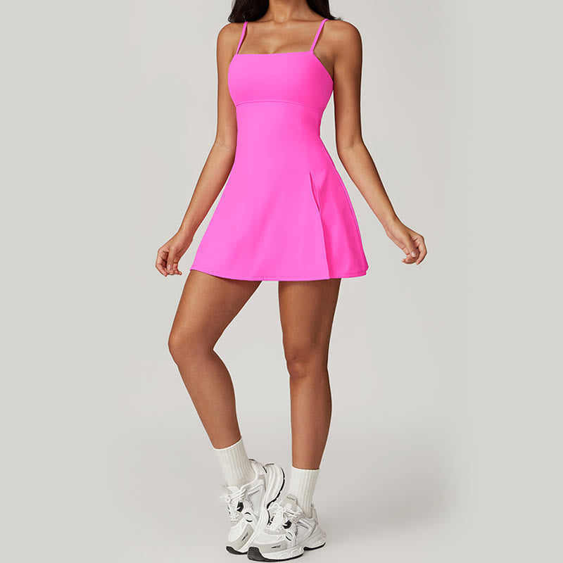 Buddha Stones Solides rückenfreies Tennis-Yoga-Sportkleid für Damen - image 39