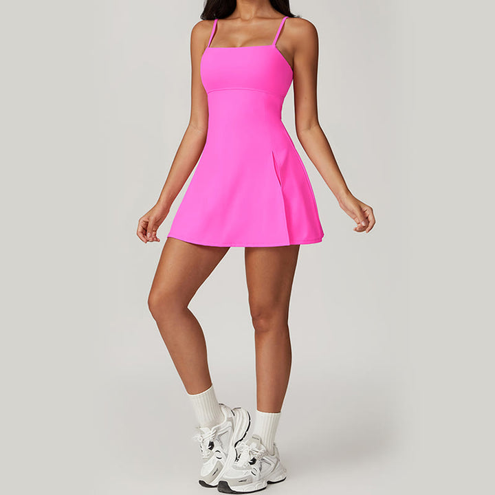 Buddha Stones Solides rückenfreies Tennis-Yoga-Sportkleid für Damen - image 39