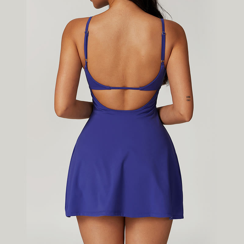Buddha Stones Solides rückenfreies Tennis-Yoga-Sportkleid für Damen - image 44
