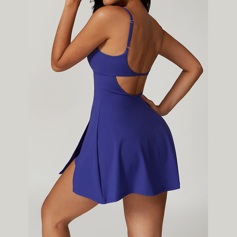 Buddha Stones Solides rückenfreies Tennis-Yoga-Sportkleid für Damen - image 45