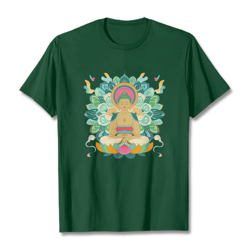 Buddha Stones Schmetterling Lotus Buddha-inspiriertes T-Shirt - Waldgrün - 2XL - image 9