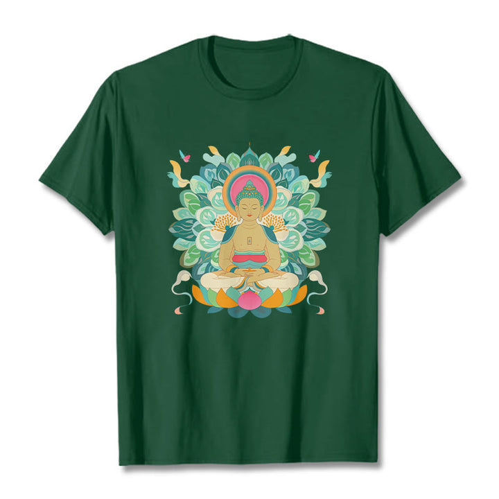 Buddha Stones Schmetterling Lotus Buddha-inspiriertes T-Shirt - Waldgrün - 2XL - image 9