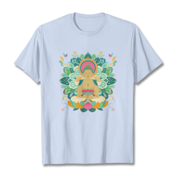 Buddha Stones Schmetterling Lotus Buddha-inspiriertes T-Shirt - Hellcyan - 2XL - image 17