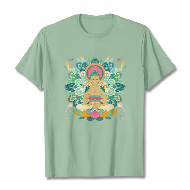 Buddha Stones Schmetterling Lotus Buddha-inspiriertes T-Shirt - Blassgrün - 2XL - image 14