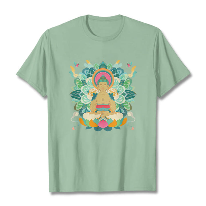 Buddha Stones Schmetterling Lotus Buddha-inspiriertes T-Shirt - Blassgrün - 2XL - image 14