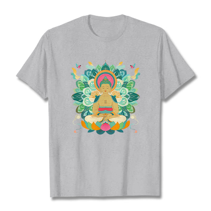 Buddha Stones Schmetterling Lotus Buddha-inspiriertes T-Shirt - Hellgrau - 2XL - image 18